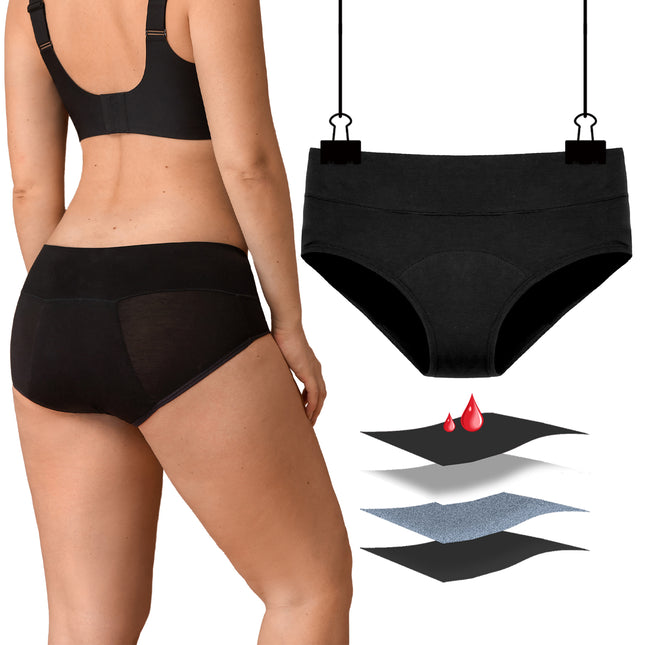 Period Underwear for Women and Teens, Leakproof Menstrual Panties, Reusable Black Brief, Comfort, Heavy flow