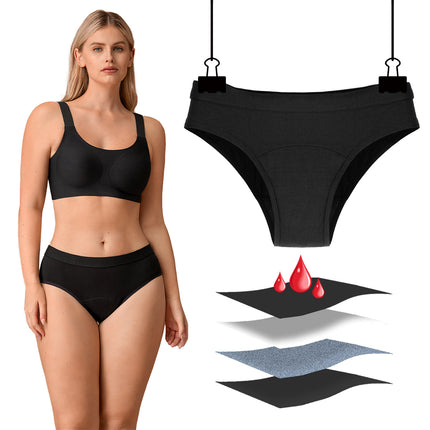 Period Underwear for Women Bikini, Menstrual Panties, Comfortable Cotton Briefs, Leak Proof Odor Management